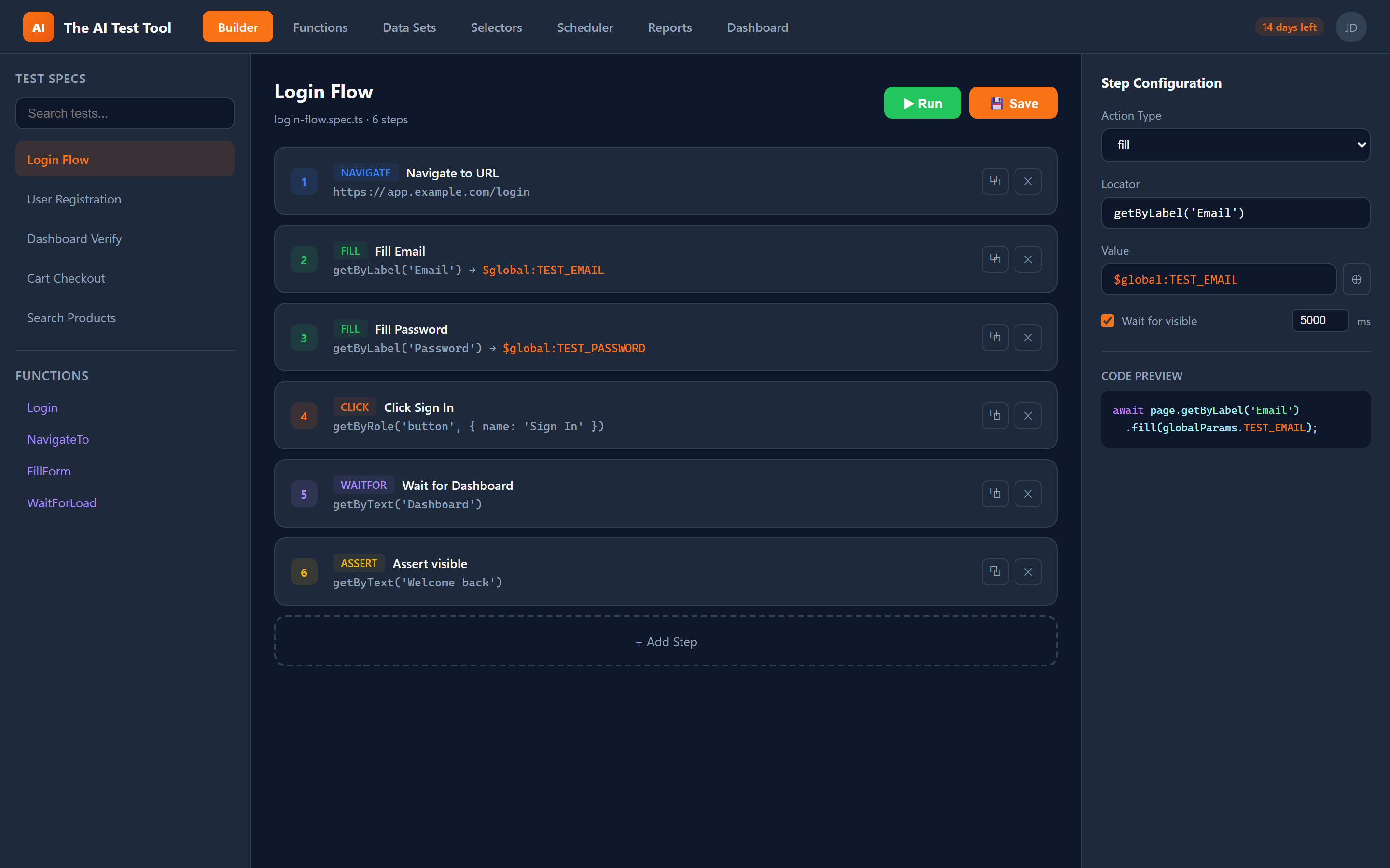 The AI Test Tool — Visual Test Builder